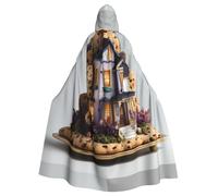 YYHWHJDE Biscuit Cottage Prints Adult Hooded Cloak is a super large, comfortable, and durable Halloween hooded poncho