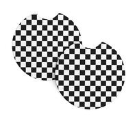 YYHWHJDE Black and white checkered Prints Car Cup Coasters 2-Pack - The Thoughtful Gift for New Drivers & Road Trip Lovers - High-Grade Neoprene Protection & Style