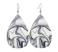 YYHWHJDE Black And White Paint Mixed Prints Teardrop Leather Earrings - Vibrant Dangle Layers for Women, Lightweight Fashion Jewelry for Parties & Everyday Wear