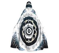 YYHWHJDE Black And White Round Totem Pattern Halloween Adult Hooded Cape Cloak For Role-Playing, Stage Costumes, Parties Easy Care