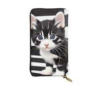 YYHWHJDE Black and White Striped Kitten Printing Quality Leather Long Clutch Wallet Designed for Fashion Girls and Women Stylish 7.48 x 4.13 in