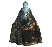 YYHWHJDE Black Bird and Flower Picture Halloween Adult Hooded Cloak for Role-Playing, Costumes, and Theme Parties