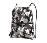 YYHWHJDE Black Grey White Camo Prints Drawstring Backpack - Lightweight Water-Resistant Gym Bag with Zipper Pocket for Travel & Sports