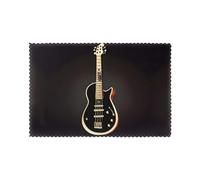 YYHWHJDE Black Guitar Prints Quality Table Throw Layers for Dining, Heat Resistant Placemats Set of 6, Durable Polyester Table Covers with Printed Designs