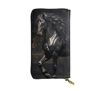 YYHWHJDE Black handsome horse Prints Leather long clutch wallet Designed for fashion girls and women stylish and personalized 7.48 x 4.13 in, Black, One Size