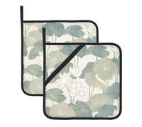 YYHWHJDE Black Lily Pads Prints Square Hot Pads for Kitchen Counters - Waterproof Pot Covers with Hanging Loop for Serving & BBQ, Set of 2 (One with Pocket)