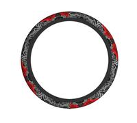 YYHWHJDE Black White And Red Roses Prints Steering Wheel Cover - Quality Neoprene Protector for Cars, Trucks & SUVs, Non-Slip Grip, Durable & Easy to Install