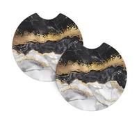 YYHWHJDE Black White Gold Foil Marble Prints Car Cup Coasters 2-Pack - The Ideal Housewarming Gift for Car Owners - High-Grade Neoprene Throw, Effortless Style & Protection
