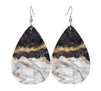 YYHWHJDE Black White Gold Foil Marble Prints Water Drop Leather Earrings - Stylish Dangle Throw for Parties, Vibrant Color Layering, Non-Fading Finish