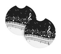 YYHWHJDE Black White Music Note Prints Car Cup Coasters 2-Pack - Premium Neoprene Drink Throws, Protect Cup Holders & Enhance Your Drive - Waterproof, Non-Slip Grip