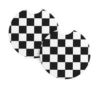YYHWHJDE Black White Race Checkered Flag Prints Car Cup Coasters 2-Pack - Premium Neoprene Drink Throws, Protect Cup Holders & Enhance Your Drive - Waterproof, Non-Slip Grip