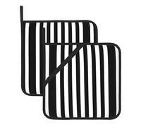 YYHWHJDE Black & White Stripe Prints Square Hot Pads for Kitchen Counters - Waterproof Pot Covers with Hanging Loop for Serving & BBQ, Set of 2 (One with Pocket)