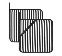 YYHWHJDE Black & White Stripe Prints Square Hot Pads for Kitchen Counters - Waterproof Pot Covers with Hanging Loop for Serving & BBQ, Set of 2 (One with Pocket)