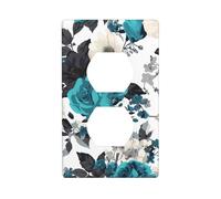 YYHWHJDE Black White Teal Gray Rose Flowers Pattern Double Socket Wall Panel Decorative is Durable and Suitable for Socket Light Switch Accessories 4.5x2.76in