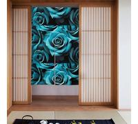 YYHWHJDE black white teal gray rose flowers Prints Door curtain partition splicing privacy protection suitable for kitchen, bathroom, room 34x56in