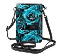 YYHWHJDE Black White Teal Gray Rose Flowers Prints Small Leather Women'S Crossbody Flip Phone Bag, Waterproof And Durable