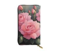 YYHWHJDE Blooming Pink Roses Printing Quality Leather Long Clutch Wallet Designed for Fashion Girls and Women Stylish 7.48 x 4.13 in