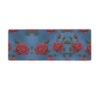 YYHWHJDE Blue Background with Pink Roses Prints Extra Large Mouse pad Mousepad 12x31.5in for Office Gaming Learning