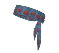 YYHWHJDE Blue Background With Pink Roses Prints Sports Double-Sided Headscarf for Women and Men Adjustable for All Head Circumferences