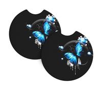 YYHWHJDE blue butterfly Prints Car Cup Coasters 2-Pack - The Thoughtful Gift for New Drivers & Road Trip Lovers - High-Grade Neoprene Protection & Style
