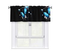 YYHWHJDE blue butterfly Prints Curtain Valance 54x18in - Filtered Light Kitchen Throw with Rod Pocket, Peach Skin Fabric Layer for Bathroom, Laundry & Breakfast Nooks