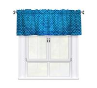 YYHWHJDE blue fish scale Prints Curtain Valance 54x18in - Filtered Light Kitchen Throw with Rod Pocket, Peach Skin Fabric Layer for Bathroom, Laundry & Breakfast Nooks