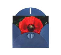 YYHWHJDE Blue Greeting Card Beautiful Red Poppy Flower Pattern for Festive Birthday Party Invitation