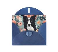 YYHWHJDE Blue Greeting Card Border Collie Florals Pattern for Festive Birthday Party Invitation