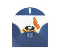 YYHWHJDE Blue Greeting Card Butterfly By The Gramophone Pattern Perfect for Valentine's Day, Wedding Anniversary & Party Invitations