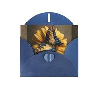 YYHWHJDE Blue Greeting Card Butterfly On A Sunflower Pattern Perfect for Valentine's Day, Wedding Anniversary & Party Invitations