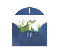 YYHWHJDE Blue Greeting Card Crocodile lurking in the reeds Pattern for Festive Birthday Party Invitation