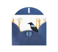 YYHWHJDE Blue Greeting Card Crow In The Forest Pattern Perfect for Valentine's Day, Wedding Anniversary & Party Invitations