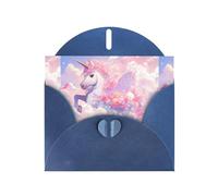 YYHWHJDE Blue Greeting Card Crown unicorn on the white clouds Pattern for Festive Birthday Party Invitation