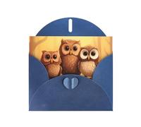 YYHWHJDE Blue Greeting Card Cute Brown Cartoon Owls Pattern for Festive Birthday Party Invitation
