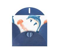 YYHWHJDE Blue Greeting Card Dolphin and jellyfish encounter Pattern for Festive Birthday Party Invitation