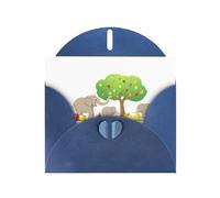 YYHWHJDE Blue Greeting Card Elephants Picking Fruit Pattern Perfect for Valentine's Day, Wedding Anniversary & Party Invitations