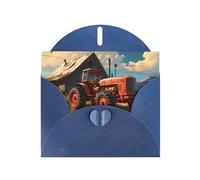 YYHWHJDE Blue Greeting Card Farm Red Tractor Prints for Christmas, Children's Birthday, Valentine's Day, and Party Invitation