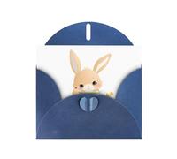 YYHWHJDE Blue Greeting Card Flower Rabbit Drinking Tea Picture for Festive Birthday Party Invitation