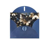 YYHWHJDE Blue Greeting Card Gold White Butterflies Black Pattern for Festive Birthday Party Invitation