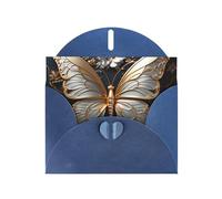 YYHWHJDE Blue Greeting Card Gold White Butterflies Prints for Christmas, Children's Birthday, Valentine's Day, and Party Invitation