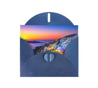 YYHWHJDE Blue Greeting Card Greece Island Sunset Landscape Pattern Perfect for Valentine's Day, Wedding Anniversary & Party Invitations