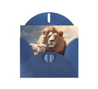 YYHWHJDE Blue Greeting Card Lamb with A Lion On The Clouds Pattern for Christmas, Children's Birthday, Valentine's Day, and Party Invitation