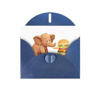 YYHWHJDE Blue Greeting Card Little brown elephant eating a burger Pattern for Christmas, Children's Birthday, Valentine's Day, and Party Invitation