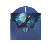 YYHWHJDE Blue Greeting Card Little dinosaur next to the moon Pattern for Christmas, Children's Birthday, Valentine's Day, and Party Invitation