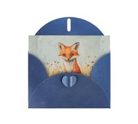 YYHWHJDE Blue Greeting Card Little fox in the field Pattern for Christmas, Children's Birthday, Valentine's Day, and Party Invitation