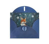 YYHWHJDE Blue Greeting Card Little fox under the snow Pattern for Christmas, Children's Birthday, Valentine's Day, and Party Invitation