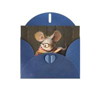 YYHWHJDE Blue Greeting Card Little mouse reading a book Pattern for Christmas, Children's Birthday, Valentine's Day, and Party Invitation