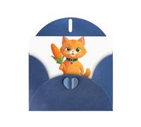 YYHWHJDE Blue Greeting Card Little orange cat holding carrot Pattern for Christmas, Children's Birthday, Valentine's Day, and Party Invitation