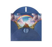 YYHWHJDE Blue Greeting Card Little World Under The Rainbow Pattern Perfect for Valentine's Day, Wedding Anniversary & Party Invitations