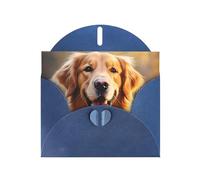 YYHWHJDE Blue Greeting Card Lovely Golden Retriever Dog Pattern for Christmas, Children's Birthday, Valentine's Day, and Party Invitation